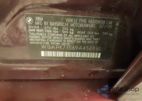 2009 BMW 328I xDrive z USA, uszkodzony, nr VIN WBAPK73569A456890